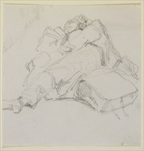 A man asleep on a pile of luggage, 1858. Creator: James Abbott McNeill Whistler.