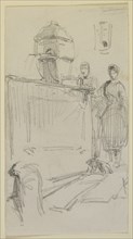 Figures by a fountain, 1858. Creator: James Abbott McNeill Whistler.