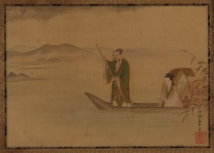 Chinese man and woman in a boat, Edo period, mid 17th century. Creator: Kano Yasunobu.