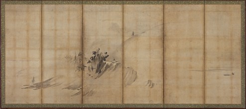 Landscape: hills and buildings, Muromachi period, mid-late 16th century. Creator: Sesson Shukei.