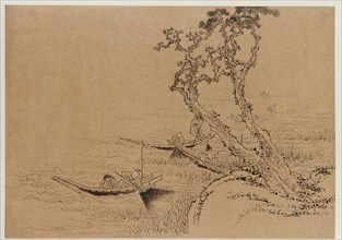 Landscape: figures fishing from boats, late 18th-early 19th century. Creator: Hokusai.