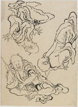 Three men gesticulating, late 18th-early 19th century. Creator: Hokusai.