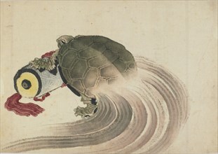 Turtle resting on a scroll, late 18th-early 19th century. Creator: Hokusai.