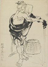 Man wringing out his robe, late 18th-early 19th century. Creator: Hokusai.