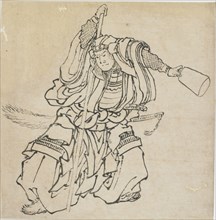 Standing warrior in full armour, late 18th-early 19th century. Creator: Hokusai.