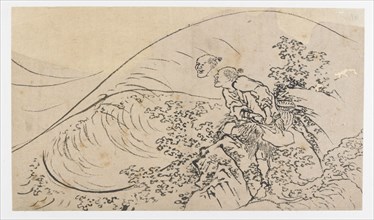 Fisherman Tossing Bait, Edo period, ca. 1830. Creator: Hokusai.