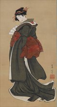 Woman Holding a Fan, Edo period, ca. 1810-1811. Creator: Hokusai.
