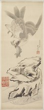Hawk and fish, late 18th-early 19th century. Creator: Hokusai.