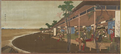 An amusement resort at the seashore, late 18th-early 19th century. Creator: Hokusai.