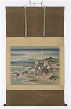 Landscape: clam-gatherers on the shore, late 18th-early 19th century. Creator: Hokusai.