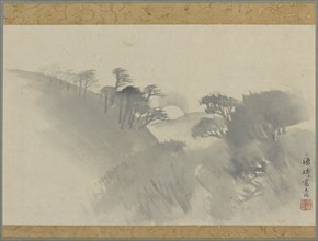 Landscape with hill, trees, and moonrise, Edo period, 1747-1868. Creator: Genki.