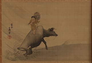 Herdboy on a water-buffalo in a rainstorm, Edo period, late 18th century. Creator: Nagasawa Rosetsu.