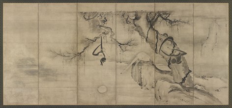 Monkeys and trees on a river bank, Momoyama period, mid-late 16th century. Creator: Sesson Shukei.