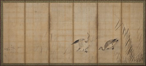 Two geese and grasses, Muromachi period, mid-late 16th century. Creator: Sesson Shukei.
