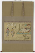 Beauty reclining as visitors approach, Edo period, late 17th-early 18th century. Creator: Tamura Suio.