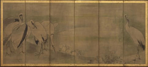 Cranes and chrysanthemums, Momoyama or Edo period, 1568-1868. Creator: Sôtatsu.
