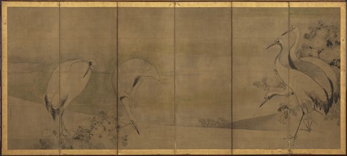 Cranes and chrysanthemums, Momoyama or Edo period, 1568-1868. Creator: Sôtatsu.