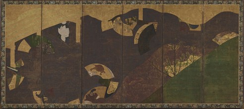 Ivy vines, bridges and floating fans, Momoyama or Edo period, early 17th century. Creator: Sôtatsu.