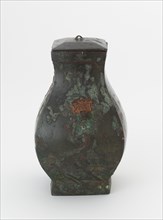 Lidded square ritual wine vessel (fanghu) with painted decoration, Han dynasty, 206 BCE-220 CE. Creator: Unknown.