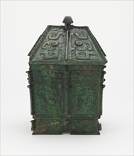 Square lidded ritual wine container with lid (fangyi), Late Shang dynasty, ca. 1200-1050 BCE. Creator: Unknown.