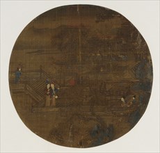 Pavilions and people, Ming dynasty, 1368-1644. Creator: Unknown.