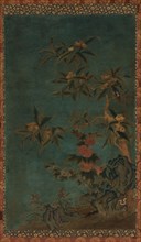 Tapestry: fruit trees and hollyhocks, Ming dynasty, 1368-1644. Creator: Unknown.