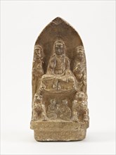 Seated Buddha with bodhisattvas, lions, and figures, Period of Division, possibly 534-557. Creator: Unknown.