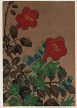 Red and blue flowers and foliage, Edo period, 1615-1868. Creator: Unknown.