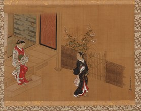 Woman on the verandah steps; another in the garden, Edo period, 18th century. Creator: Unknown.