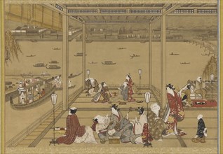 Gaiety in a riverside tea-house, Edo period, 18th century. Creator: Unknown.