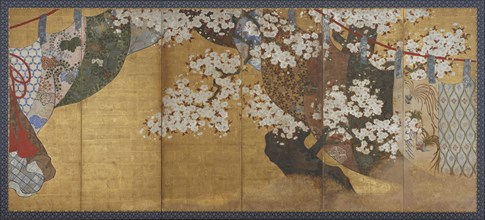 Wind-screen and cherry tree, Edo period, 1615-1868. Creator: Unknown.