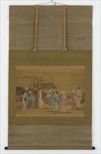 Nine people out to see cherry blossoms, Edo period, 1615-1868. Creator: Unknown.