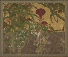 Coxcombs, maize and morning glories, Momoyama period, 17th century. Creator: Unknown.