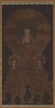 Historical Buddha Shakyamuni with the bodhisattvas Fugen..., Muromachi period, 15th century. Creator: Unknown.