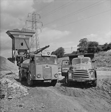 Concrete batching plant on construction site of the London to Yorkshire Motorway (M1), 23/07/1958. Creator: John Laing plc.