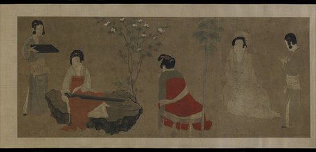 Palace Ladies Tuning a Zither (qin), Ming dynasty, 1368-1644. Creator: Unknown.