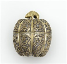 Lidded box in the form of a melon with grape..., Early or mid-Tang dynasty, late 7th-early 8th cent. Creator: Unknown.