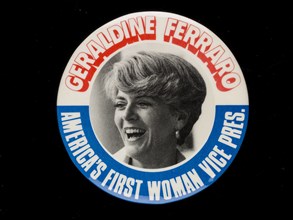 Geraldine Ferraro badge owned by Sally Ride, 1984. Creator: N. G. Slater Corp.