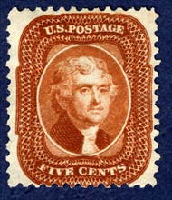 5c Thomas Jefferson reprint single, 1875. Creator: Continental Bank Note Company.