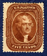 5c Thomas Jefferson type II single, 1861. Creator: Toppan, Carpenter & Company.