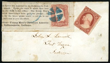 Union YMCA paid postage in lieu of old stamp on cover, 1861. Creator: Unknown.