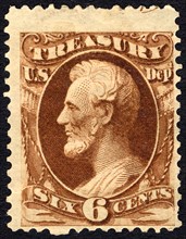 6c Abraham Lincoln Treasury Department single, 1873. Creator: Unknown.