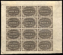 5c and 10c Providence, RI postmaster provisional sheet of twelve, 1846. Creator: Unknown.