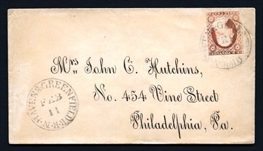 3c Washington with New Haven & Greenfield R.R. cancel on cover, 1852-1857. Creator: Unknown.