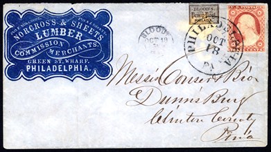 3c Washington with Blood's Penny Post carrier stamp on cover, 1853. Creator: Unknown.