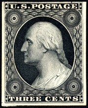 3c Washington trial color card proof, 1881. Creator: American Bank Note Company.