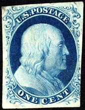 1c Franklin type III single, 1851. Creator: Unknown.