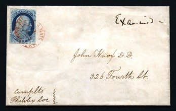1c Franklin with New York Carrier cancel cover, c. 1852. Creator: Unknown.