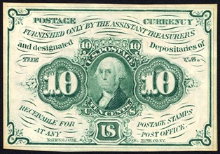 10c Washington postage currency, 1862. Creator: Continental Bank Note Company.