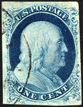 1c Franklin type IIIa single, 1851. Creator: Unknown.